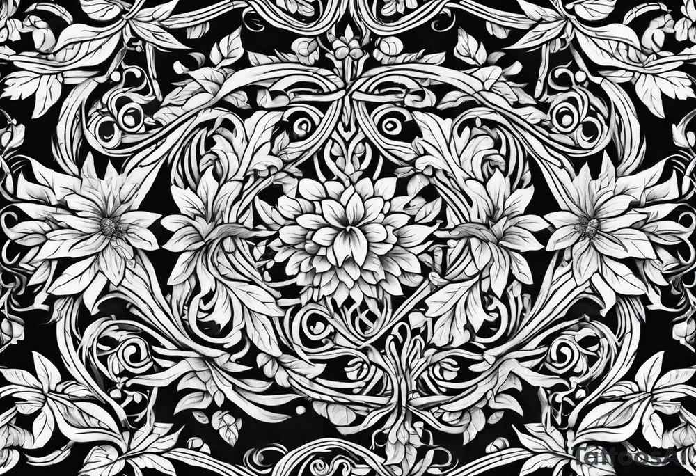 stone road leafy vines tattoo idea
