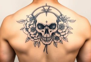 Skull nurse with flower’s and honey combs background tattoo idea