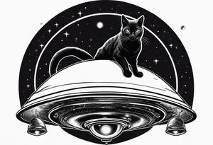 A black cat kidnapped by a UFO tattoo idea