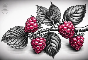 a single long raspberry branch that is growing downwards tattoo idea