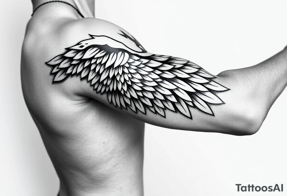 Shoulder to elbow wing tattoo idea
