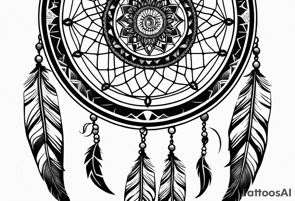 A black and white detailed dream catcher with a lot of shading tattoo idea