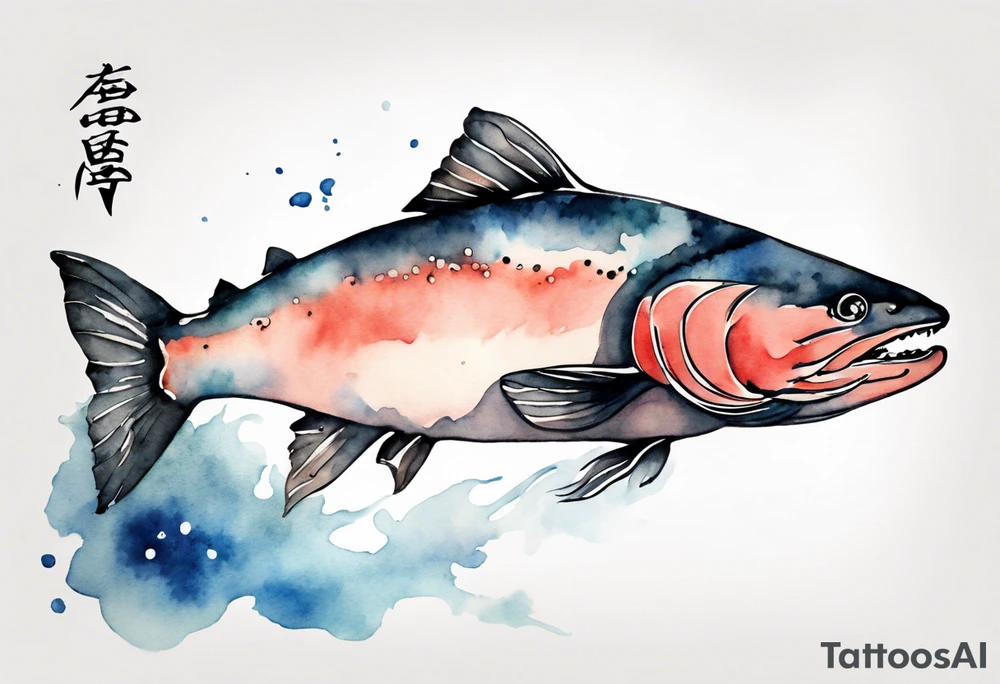 watercolor of a solitary salmon tattoo idea