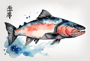 watercolor of a solitary salmon tattoo idea