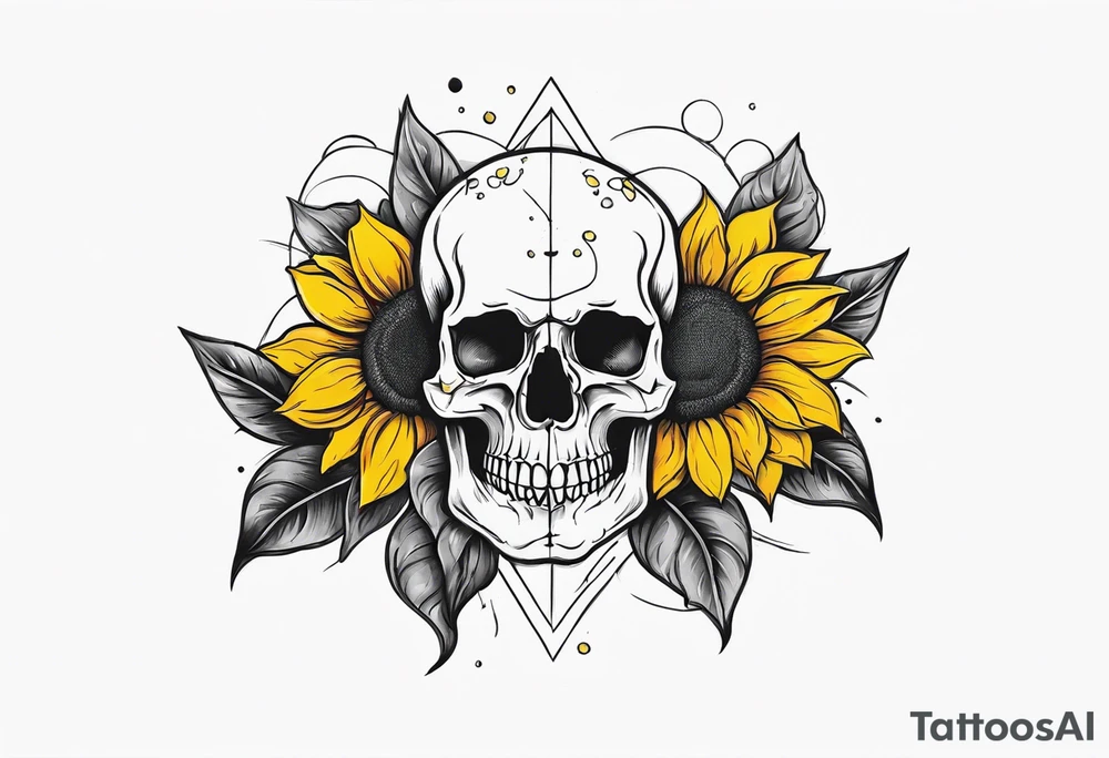 skull surrounded by sunflowers tattoo idea