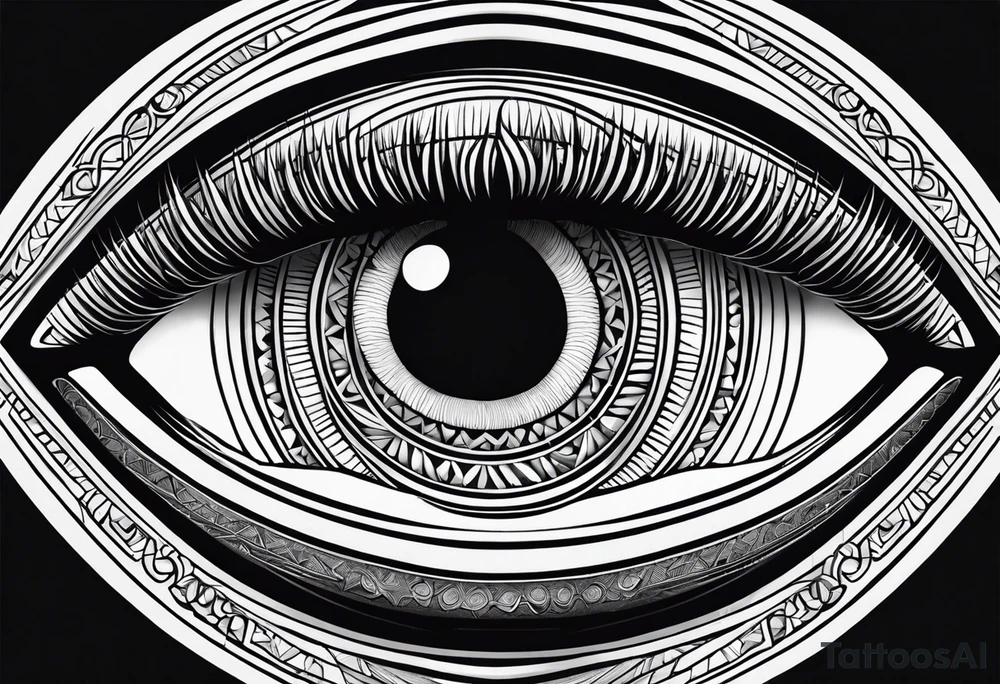 100 eyes with big eye lashes in geometric form in a oval tattoo idea