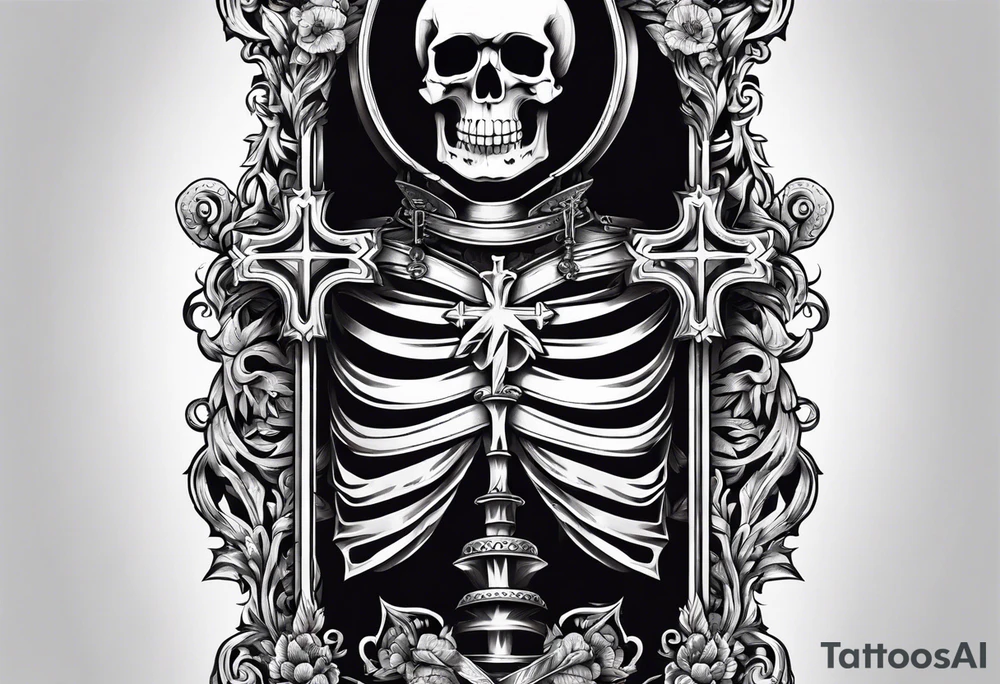 skeleton walking with a cross tattoo idea