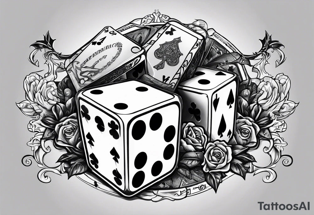 i want gambling dice with poker cards with death with guns with the number 23 with scorpion tattoo idea