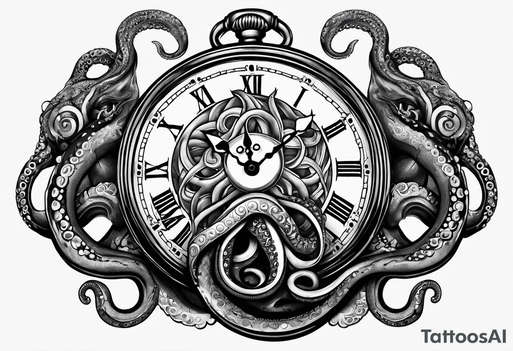 pocket watch wrapped under an aggressive octopus tattoo idea pocket watch wrapped under an aggressive octopus tattoo idea