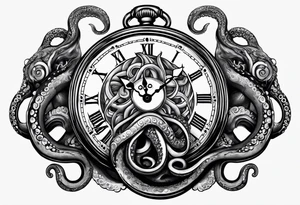 pocket watch wrapped under an aggressive octopus tattoo idea