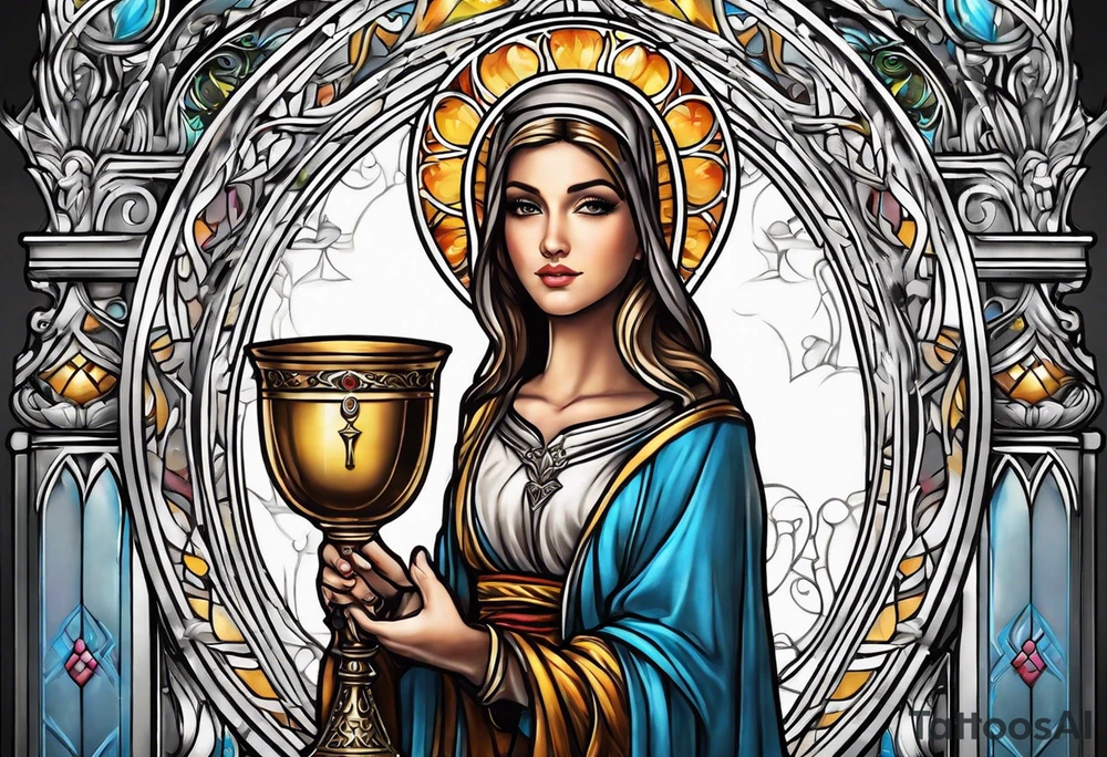 Female saint holding a chalice tattoo idea