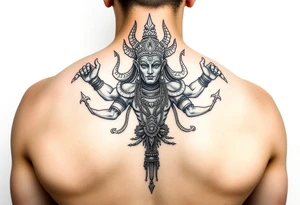 Asura God tattoo with 4 arms realism tattoo idea