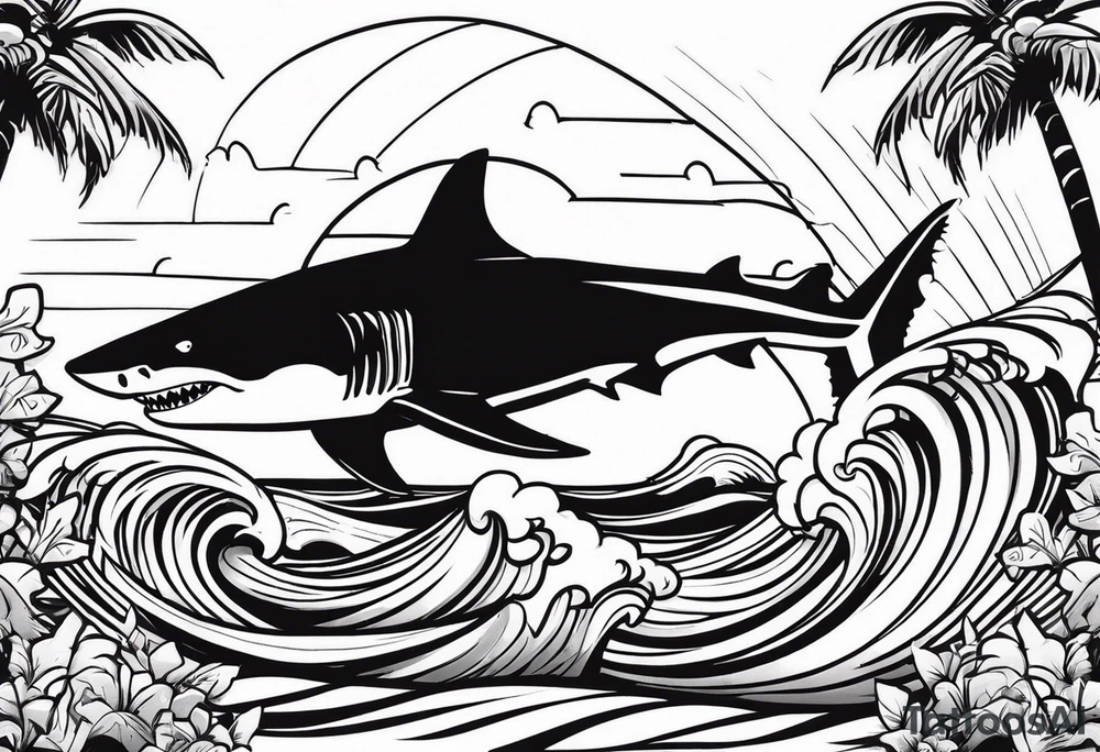 Great white shark, hurricane, palm trees, $$$$$$ tattoo idea