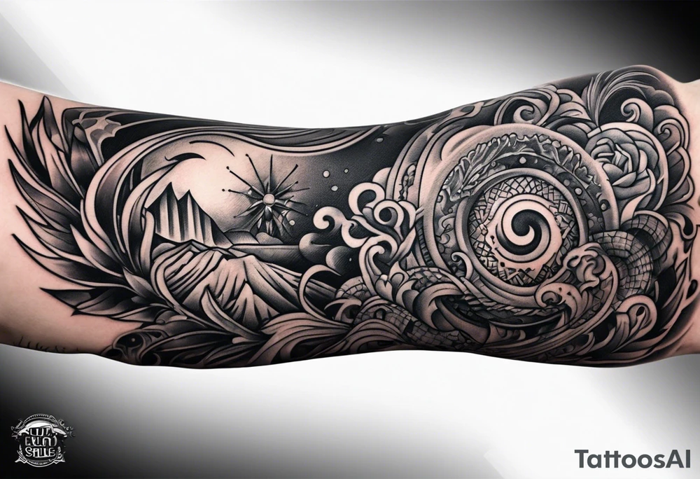 rock a Billy Arm sleeve mit verschiedenen Motiven tattoo idea