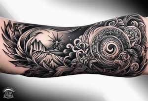 rock a Billy Arm sleeve mit verschiedenen Motiven tattoo idea