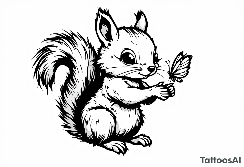 A Squirrel with a butterfly in hands tattoo idea