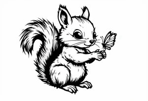 A Squirrel with a butterfly in hands tattoo idea