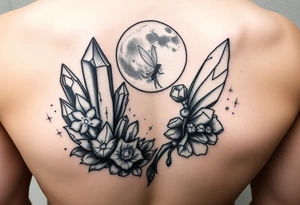 crystals and the moon and tinkerbell tattoo idea