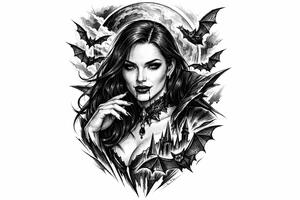 female vampire,bats,full moon. tattoo idea
