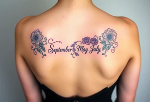 Tattoo on back that represents my family’s birthdays, January, September, June, May, July tattoo idea