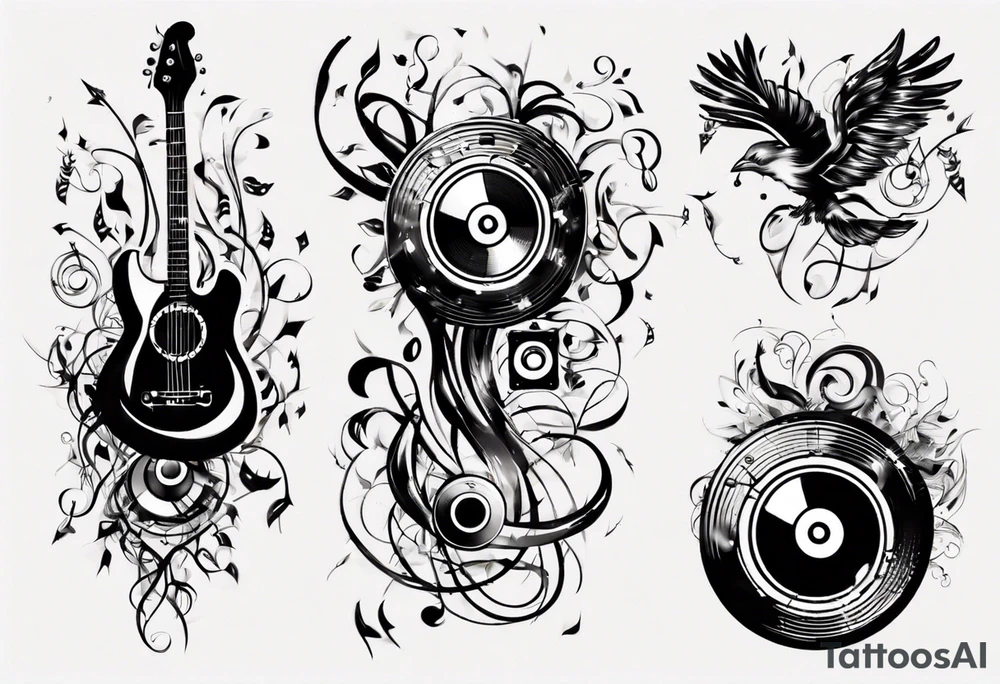 music speaker note tree stave DJ tattoo idea