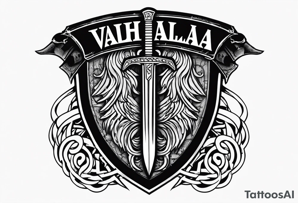 Valhalla sword shield barb wire chain tattoo idea