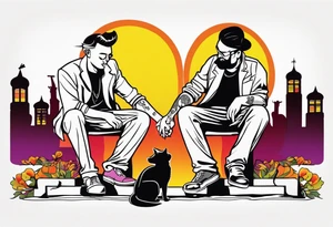2 black shadows of people standing over 2 dead siloets tattoo idea