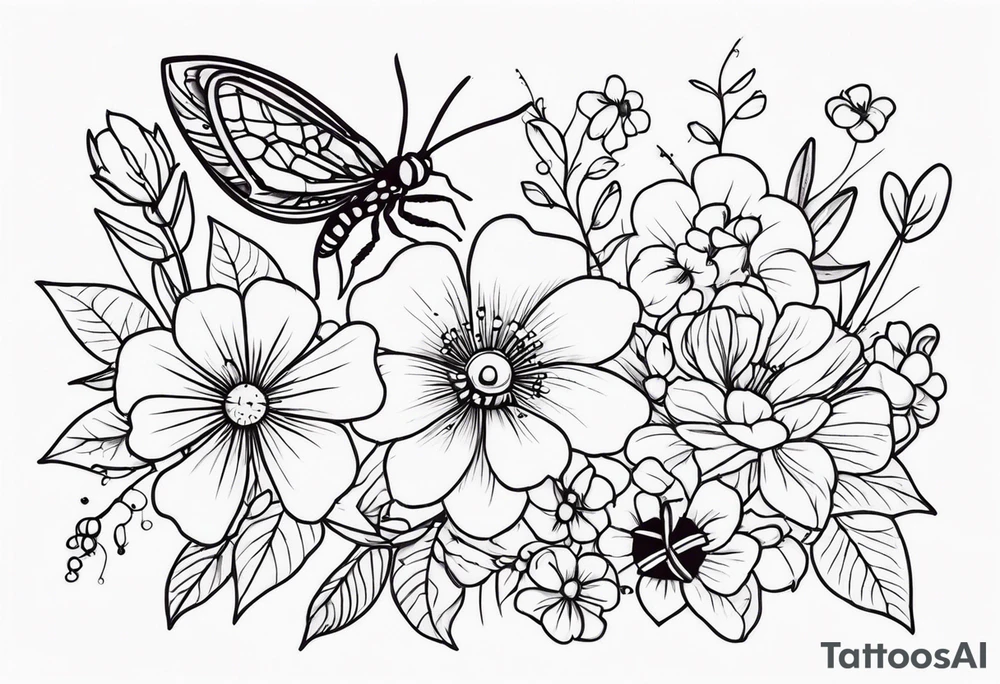 Bugs and flowers tattoo idea