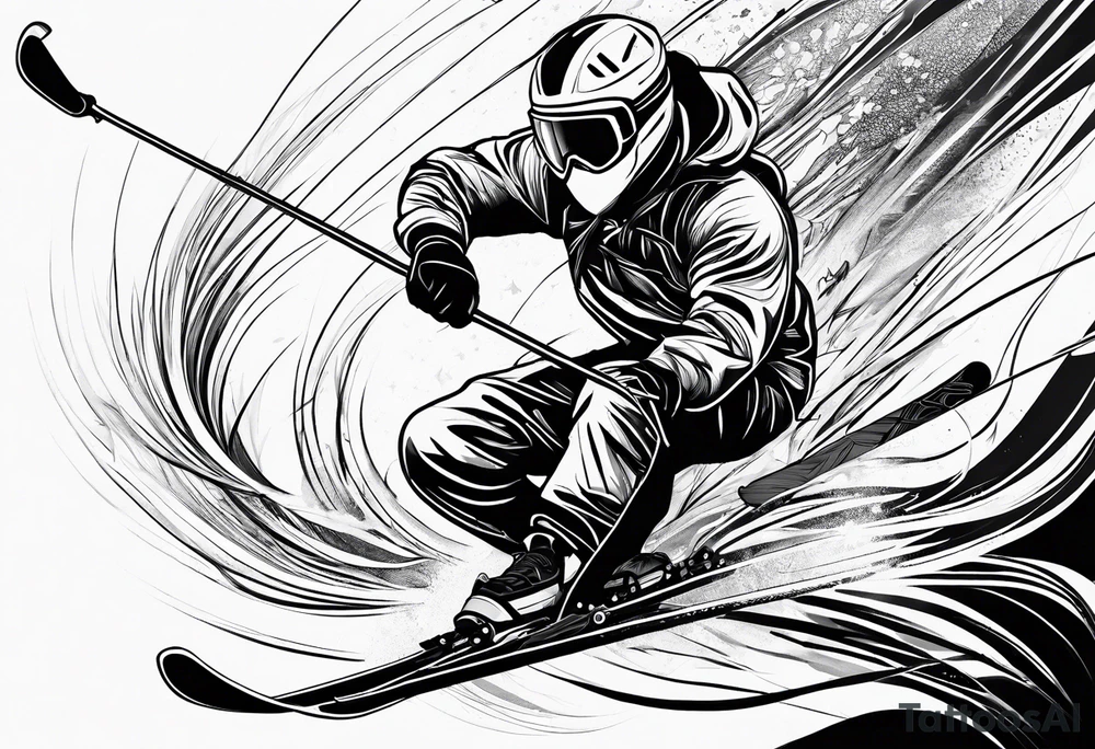Skier in motion, fine line, more abstract tattoo idea