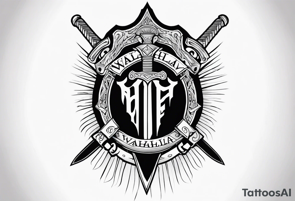 Valhalla sheild sword stairs tattoo idea