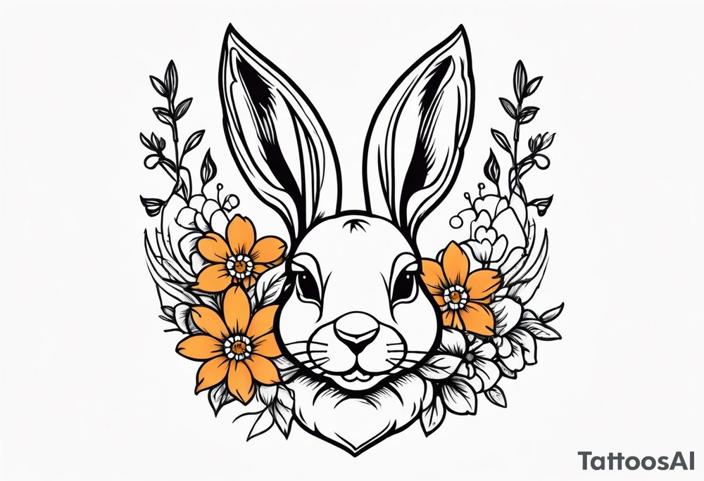Rabbit head and flowers tattoo idea