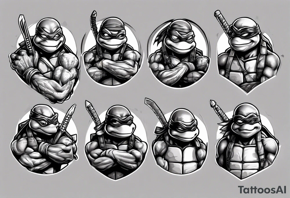 teenage mutant ninja turtles fighting sleeve tattoo idea