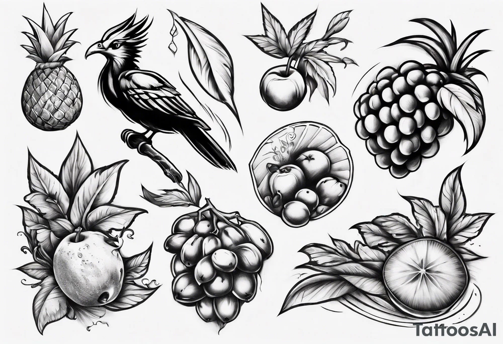 A half sleeve that includes Jamaica, Maybe the national bird or the national fruit. Also maybe something to do with family. tattoo idea