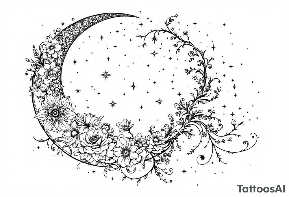 Moon and stars in sky tattoo idea