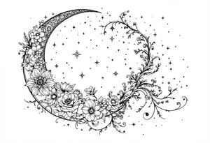 Moon and stars in sky tattoo idea