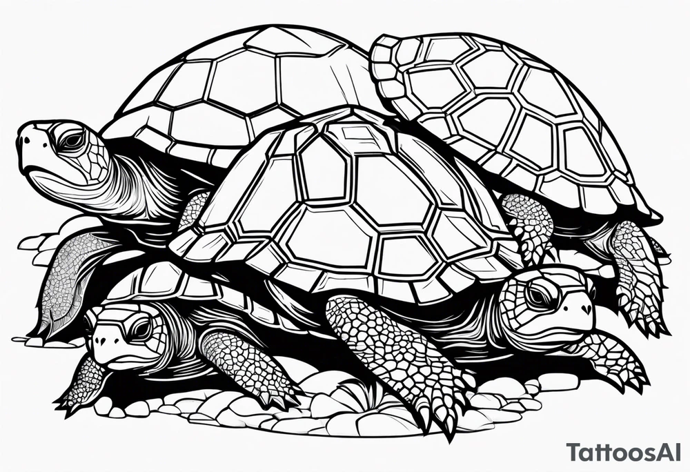 2 baby turtles and two parent turtles tattoo idea