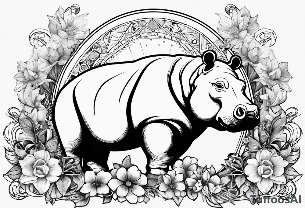 Hippo, flowers, moon, interstella,
fine lines, tribal, geometric tattoo idea