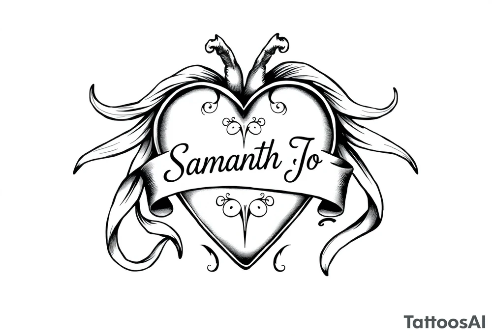 heart with flowing ribbons with the name Samantha Jo tattoo idea
