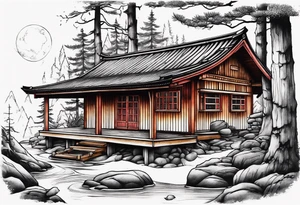 small cabin in the woods tattoo idea