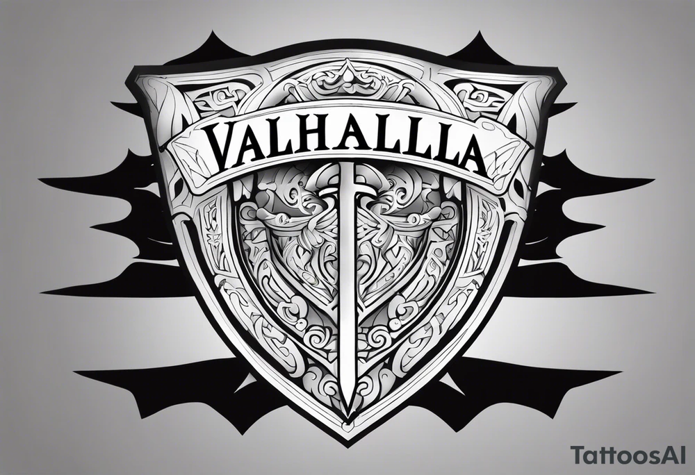 Valhalla steps shield sword tattoo idea
