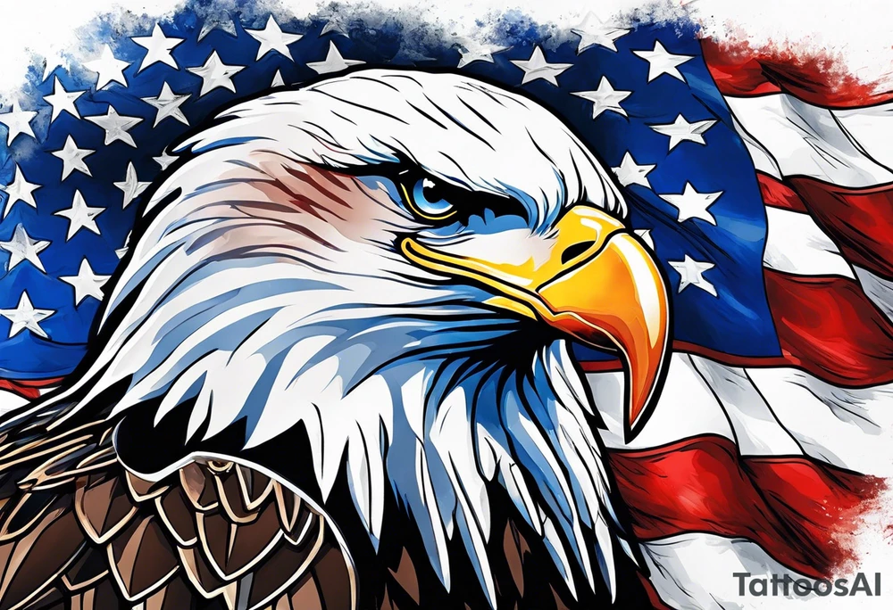 Eagle grabbing america flag with red white and blue blood on talons. tattoo idea