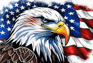 Eagle grabbing america flag with red white and blue blood on talons. tattoo idea