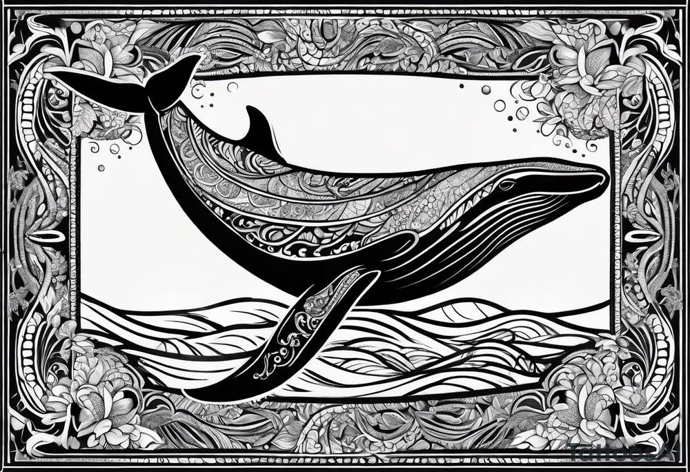 Hawaiian whale breaching vertical paisley tattoo idea