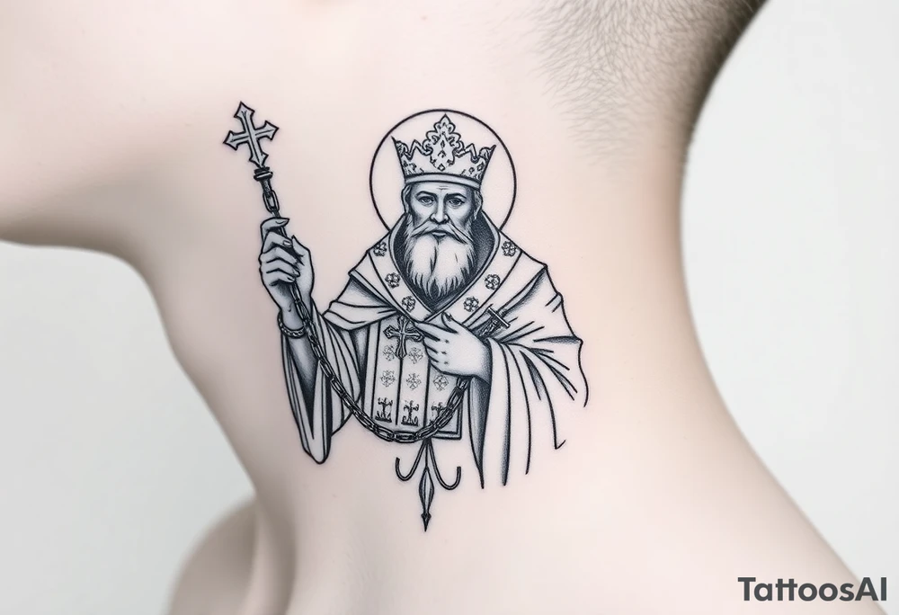 russian christian orthodox saint holding the russian orthodox thurible chains tattoo idea