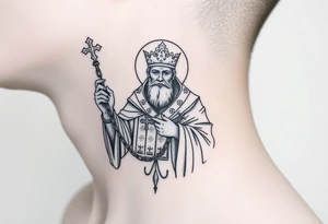 russian christian orthodox saint holding the russian orthodox thurible chains tattoo idea