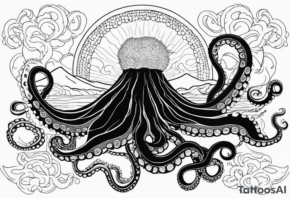Octopus, volcano eruption tattoo idea