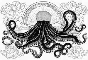 Octopus, volcano eruption tattoo idea