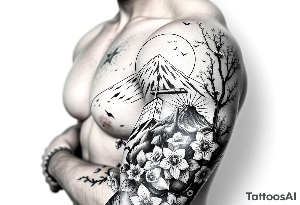 Marine corps, Mount Fuji, cherry blossoms, IWO Jima memorial, tattoo idea