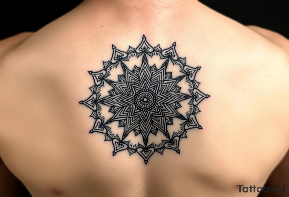 intricate mandala with sacred geometry and cosmic elements tattoo idea