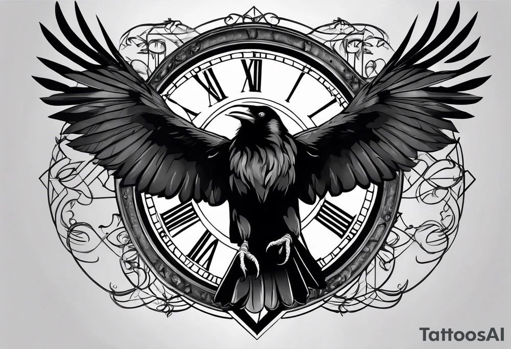 raven attacking 
roman numeral seven
Omnia Urunt tattoo idea